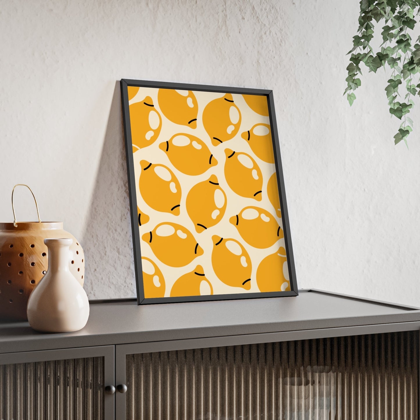 Framed Lemon Pattern Kitchen Print - Citrus Food print