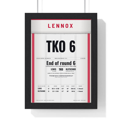 Lewis v Klitschko 2003 Boxing Poster framed in a black frame, ready to hang