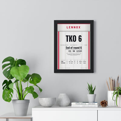 Lewis v Klitschko 2003 Boxing Poster framed on a living room wall
