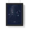 Leo Constellation print framed in a black frame, ready to hang