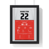 Lewis Hamilton 2008 Brazilian Grand Prix World Champion Poster - 22 Race Suit Print framed in a black frame, ready to hang