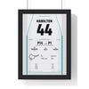 Lewis Hamilton 2018 German Grand Prix Win Poster - 44 Race Suit Print framed in a black frame, ready to hang