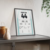 Lewis Hamilton 2018 German Grand Prix Win Poster - 44 Race Suit Print framed and leaning on a sideboard