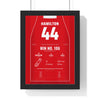 Lewis Hamilton 2026 Barcelona-Catalunya Grand Prix Win Poster - 44 Race Suit Print framed in a black frame, ready to hang