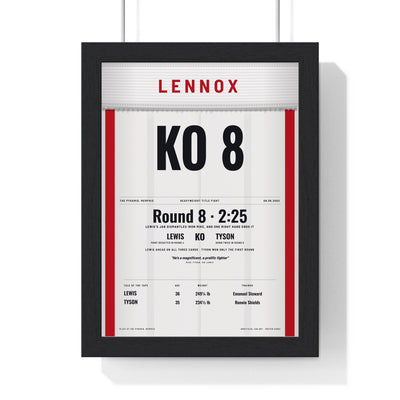 Lewis v Tyson 2002 Boxing Poster print framed in a black frame, ready to hang