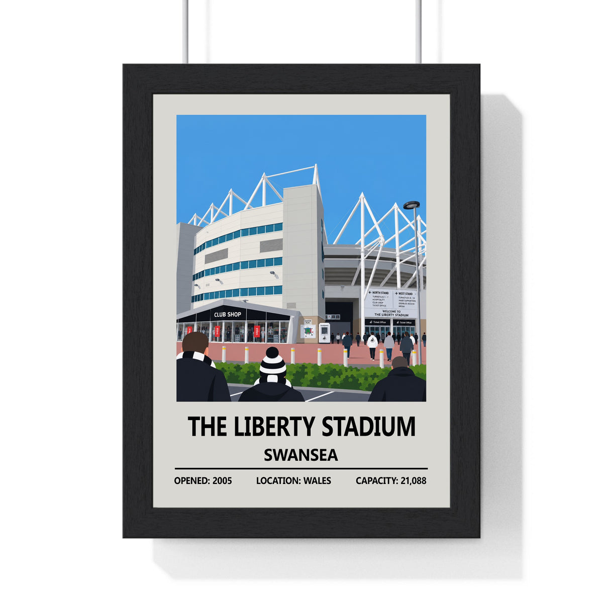 Liberty Stadium Swansea framed football poster showing modern stadium architecture