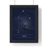 Libra Constellation print framed in a black frame, ready to hang