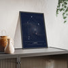 Libra Constellation print framed and leaning on a sideboard