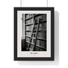 Library Ladder Print - Home Office Wall Art framed in a black frame, ready to hang