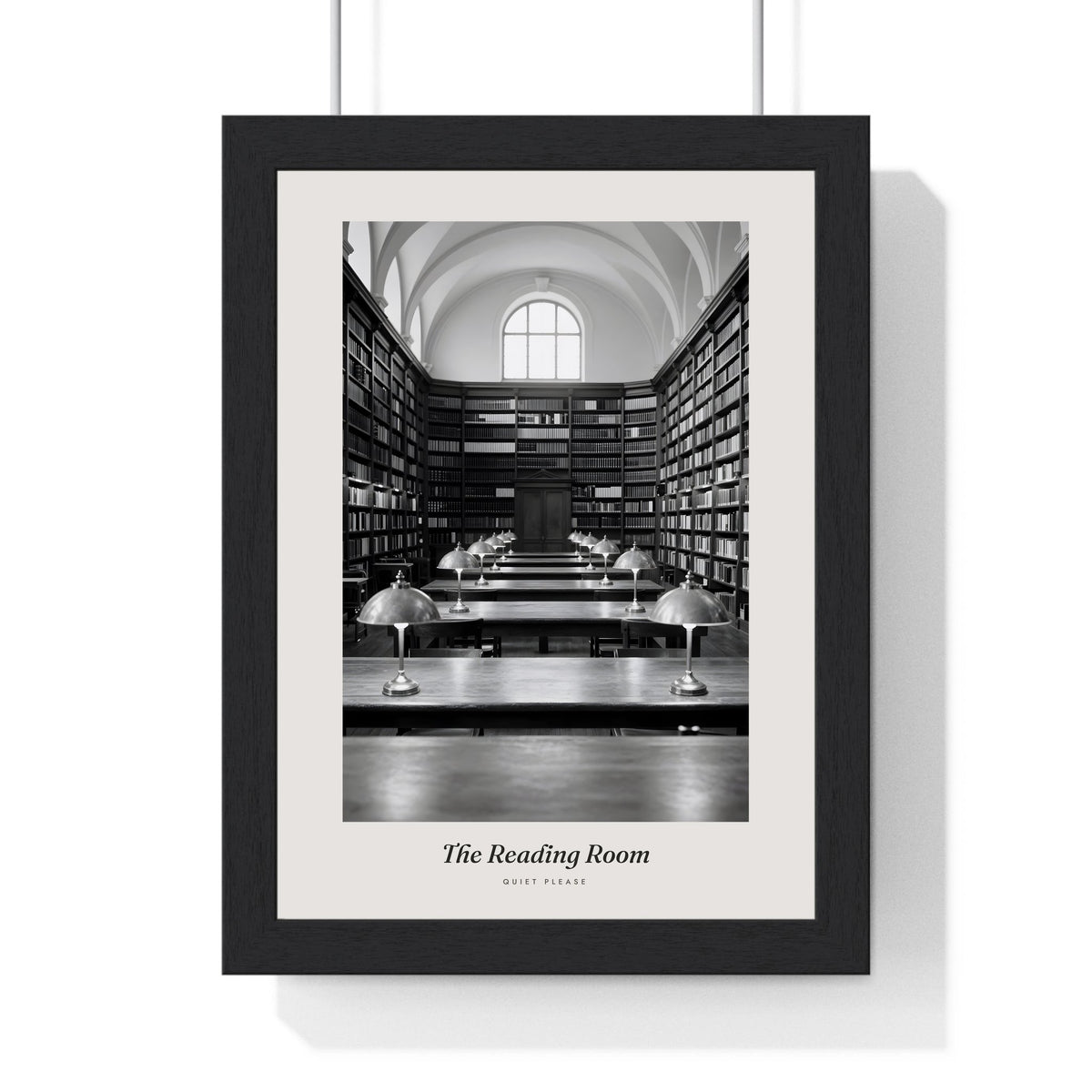 Library Reading Room Print - Home Office Wall Art framed in a black frame, ready to hang