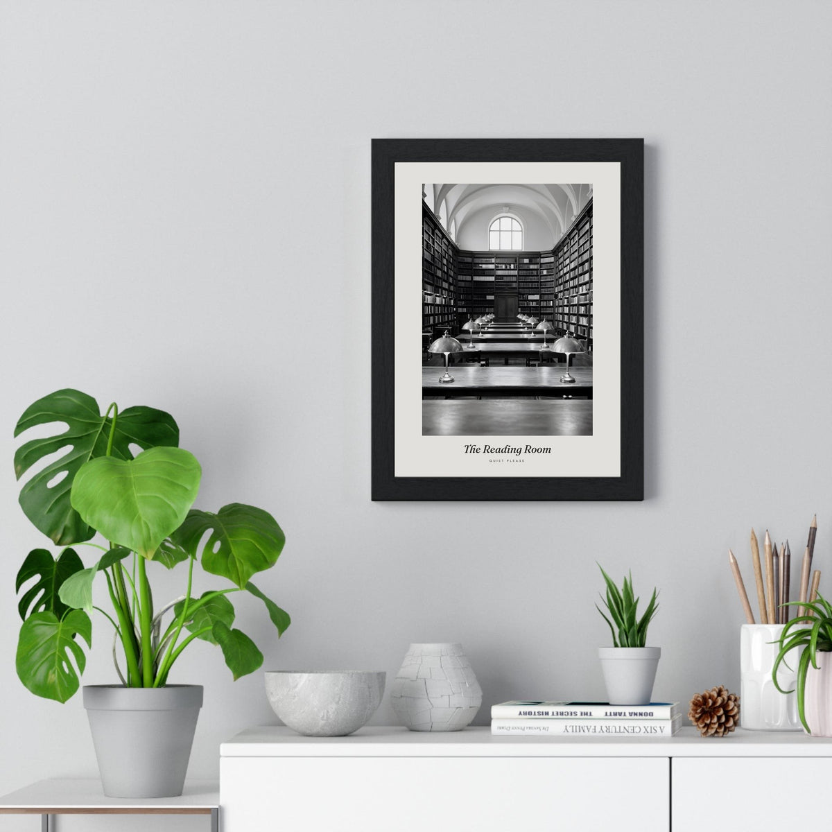 Library Reading Room Print - Home Office Wall Art framed on a living room wall