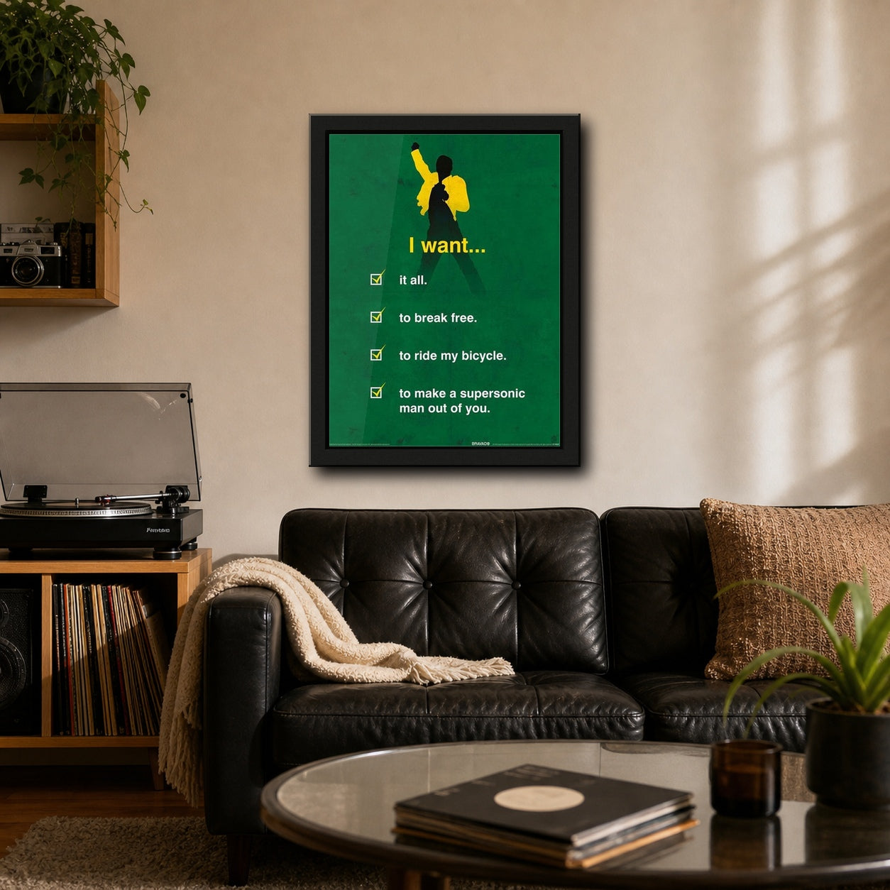 Queen I Want Checklist Framed or Unframed 30x40cm Music Poster - Queen wall art lifestyle wall mockup