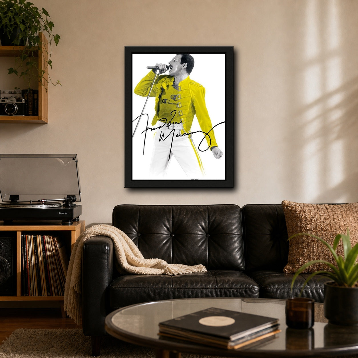 Freddie Mercury Yellow Jacket Framed or Unframed 30x40cm Music Poster - Freddie Mercury wall art lifestyle wall mockup