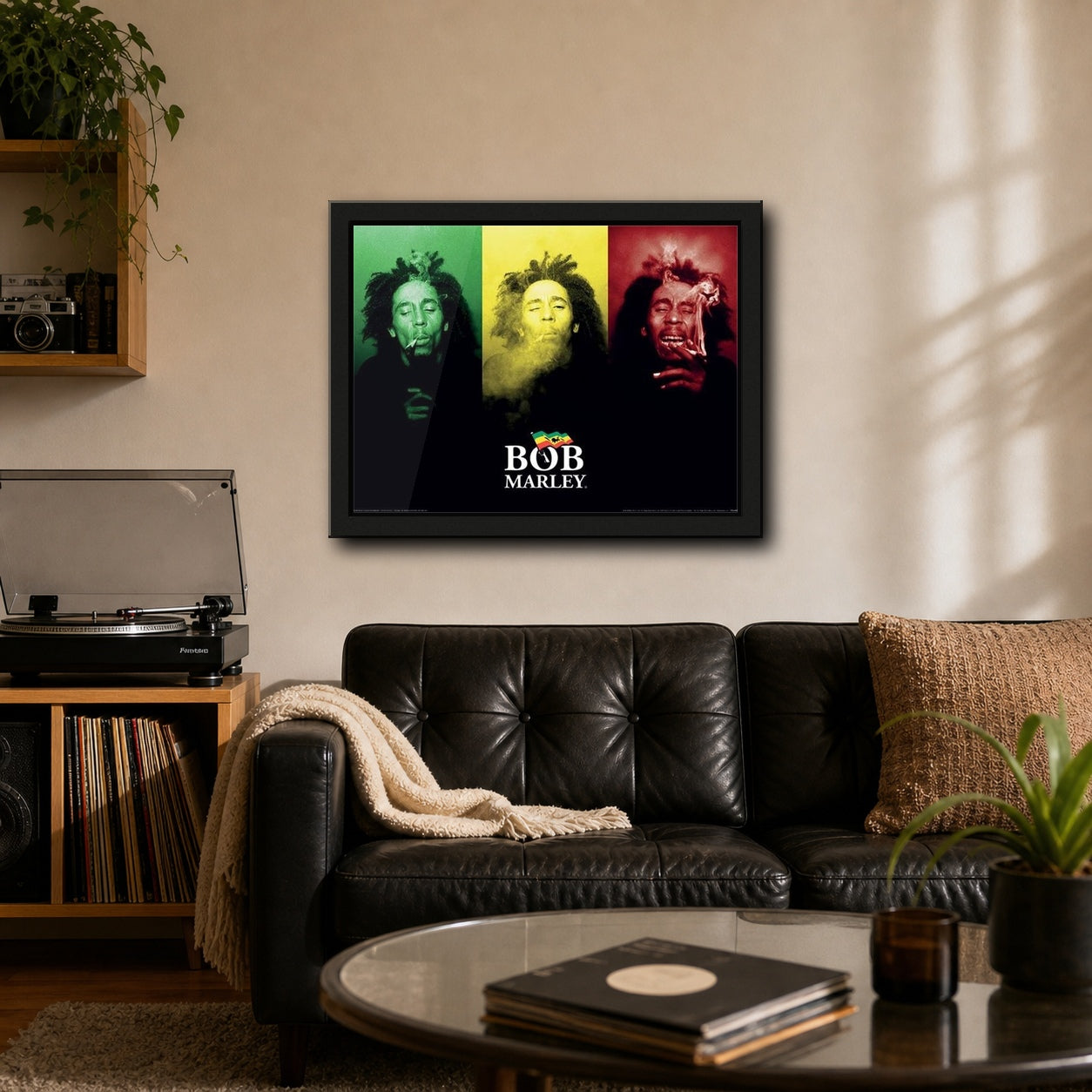 Bob Marley Tricolour Smoke Framed or Unframed 30x40cm Music Poster - Bob Marley wall art lifestyle wall mockup