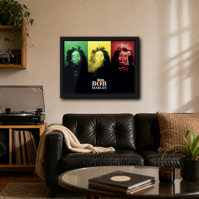 Bob Marley Tricolour Smoke Framed or Unframed 30x40cm Music Poster - Bob Marley wall art lifestyle wall mockup