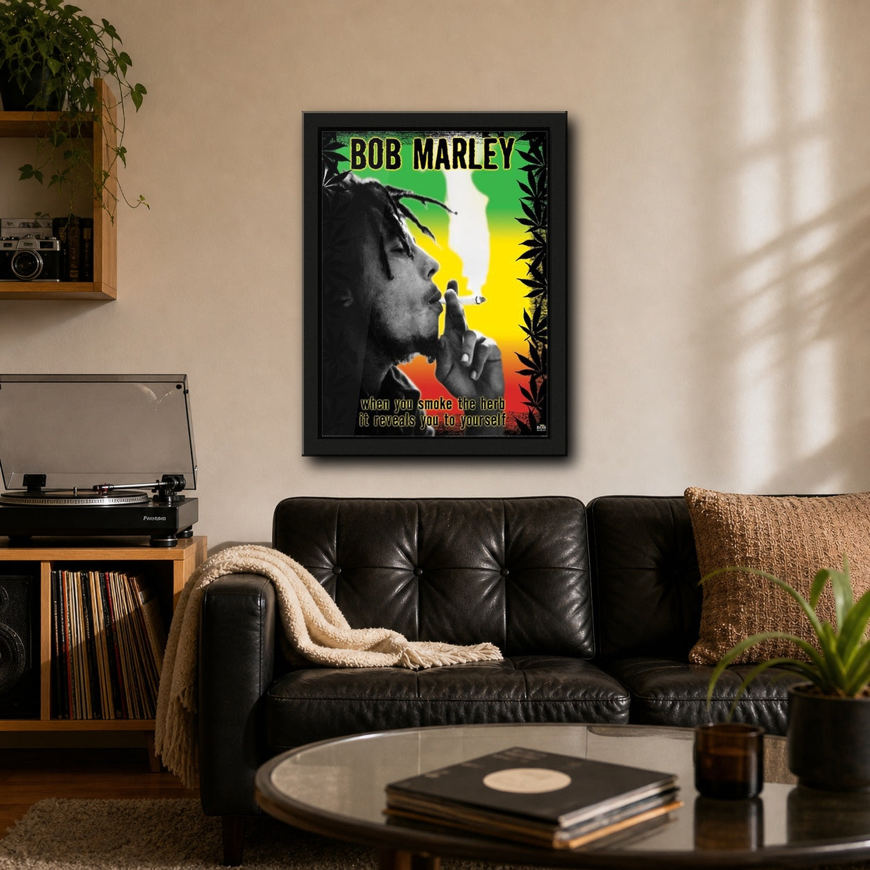 Bob Marley Herb Framed or Unframed 30x40cm Music Poster - Bob Marley wall art lifestyle wall mockup