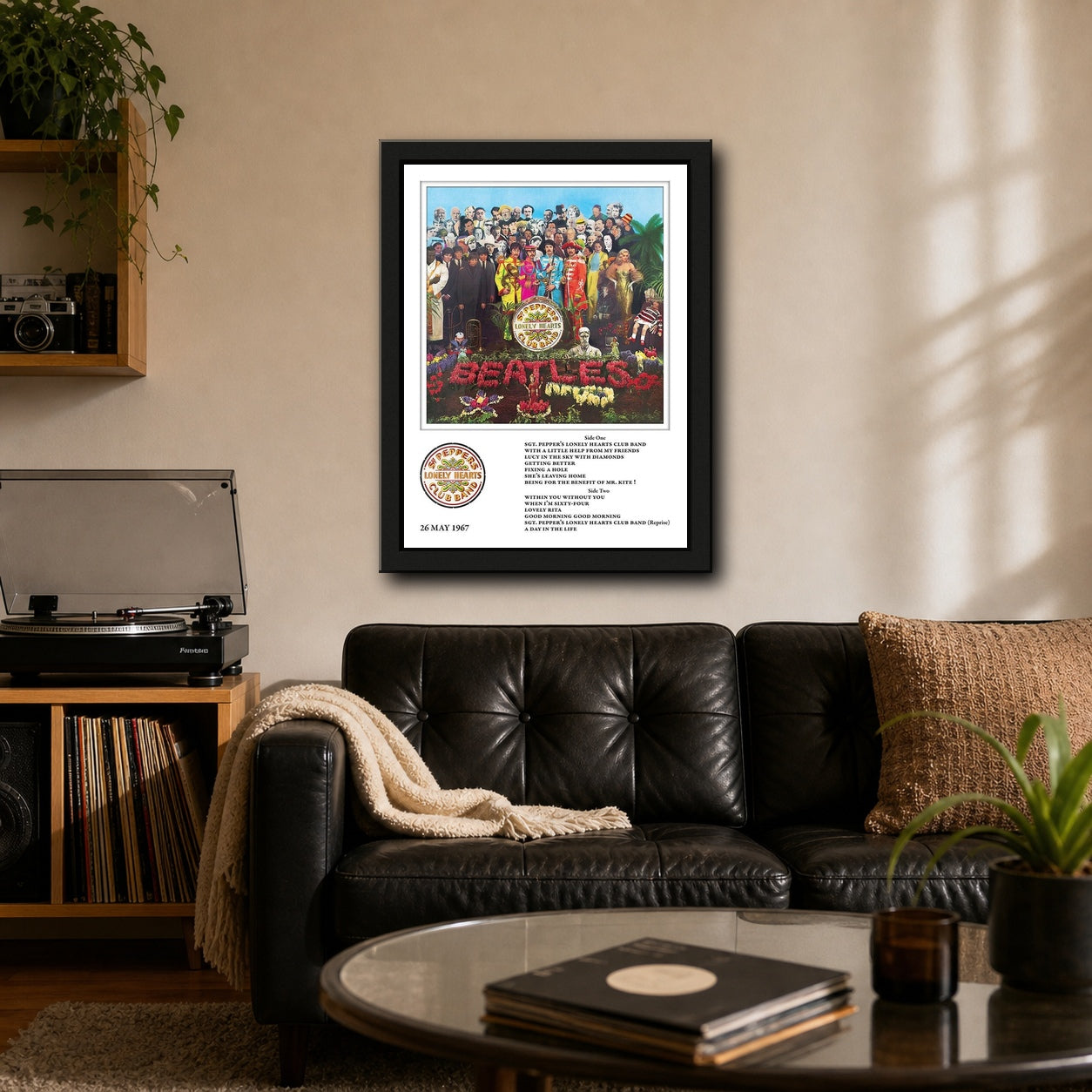 The Beatles Sgt. Pepper Collector Print Framed or Unframed 30x40cm Music Poster - The Beatles wall art lifestyle wall mockup
