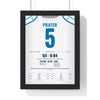 Detroit Lions London 2014 Poster - Matt Prater 5 Wembley Game-Winner Jersey Print framed in a black frame, ready to hang