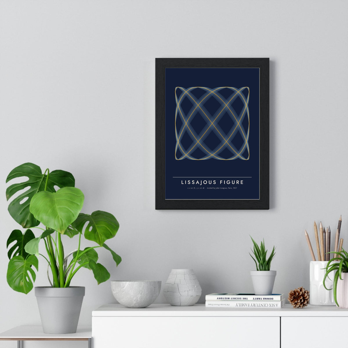 Lissajous Figure print framed on a living room wall