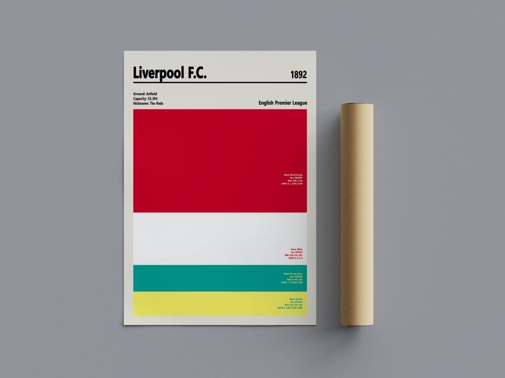 Framed Liverpool FC colour swatch print close-up
