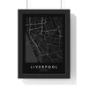 Liverpool street map poster in black, minimal city map print framed in a black frame