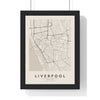 Liverpool street map poster in cream, minimal city map print framed in a black frame