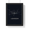 London Rail Lines Map Print - framed night style London rail lines print