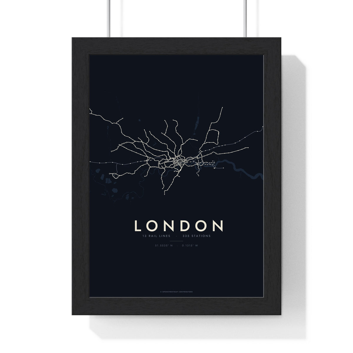 London Rail Lines Map Print - framed night style London rail lines print