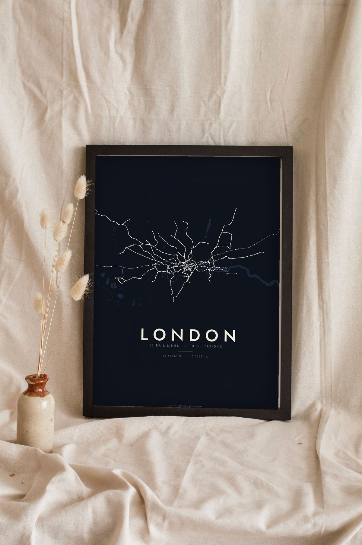 London Rail Lines Map Print - night style London rail lines map print, light lines on a dark ground