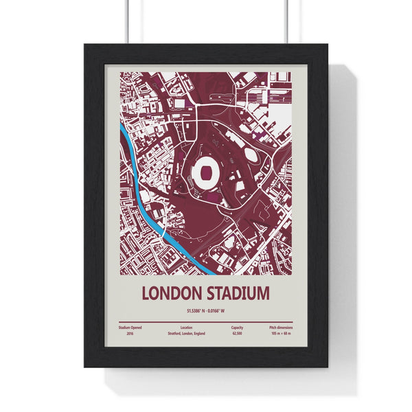 Framed London Stadium West Ham map poster showing Stratford aerial view