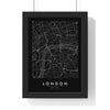 London street map poster in black, minimal city map print framed in a black frame