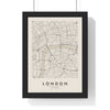 London street map poster in cream, minimal city map print framed in a black frame