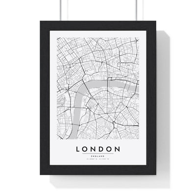 London street map poster in white, minimal city map print framed in a black frame