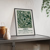 Lord's map print framed and leaning on a sideboard