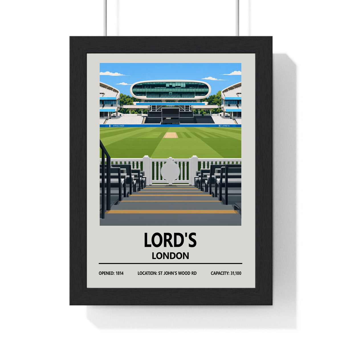 Lord's cricket ground print framed in a black frame, ready to hang