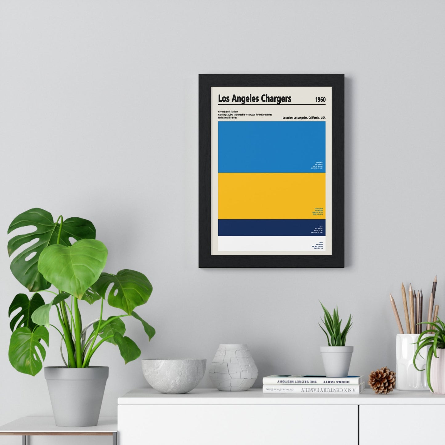 Framed Los Angeles Chargers colour swatch print