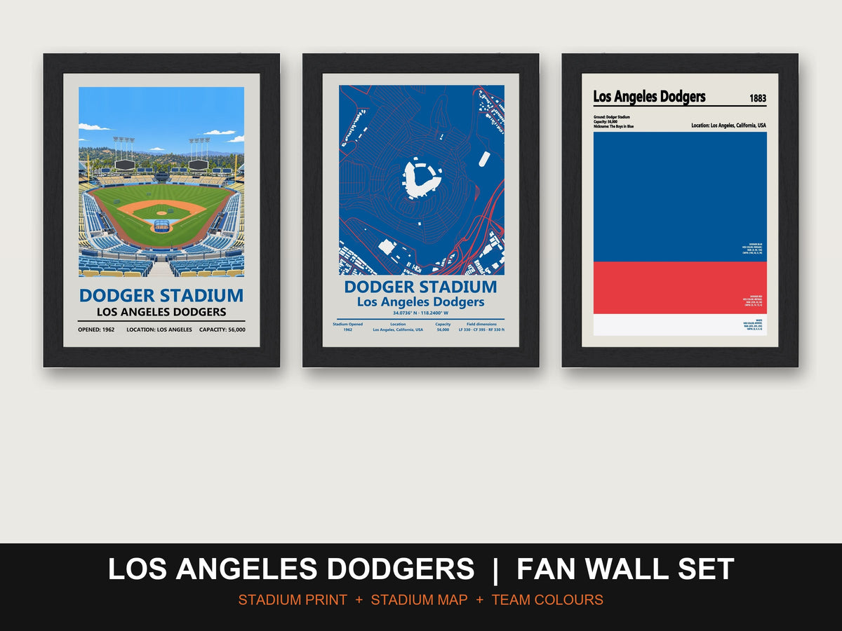 Los Angeles Dodgers Fan Wall Set | Dodger Stadium Print, Stadium Map & Team Colours