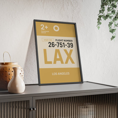 Framed Los Angeles LAX boarding pass travel poster