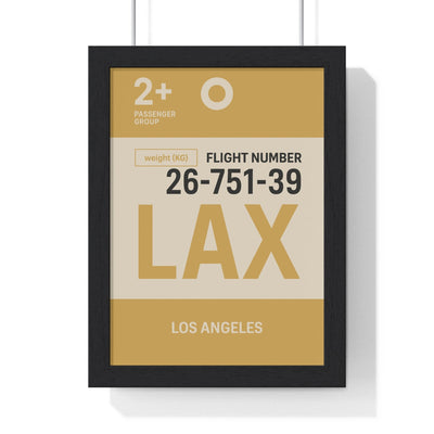 Framed Los Angeles LAX boarding pass travel poster