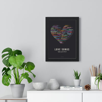 Love Songs Poster framed on a living room wall