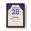 Luis Gonzalez 2001 World Series Game 7 Winning Hit Poster - Arizona Diamondbacks 20 Jersey Print framed in a black frame, ready to hang