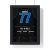 Luka Dončić 2024 West Finals Game 2 Poster - Dallas Mavericks 77 Game-Winner Jersey Print framed in a black frame, ready to hang