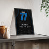 Luka Dončić 2024 West Finals Game 2 Poster - Dallas Mavericks 77 Game-Winner Jersey Print framed and leaning on a sideboard