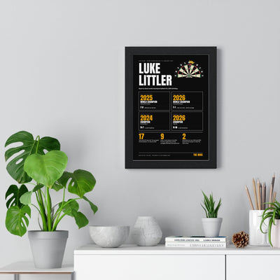 Luke Littler print framed on a living room wall