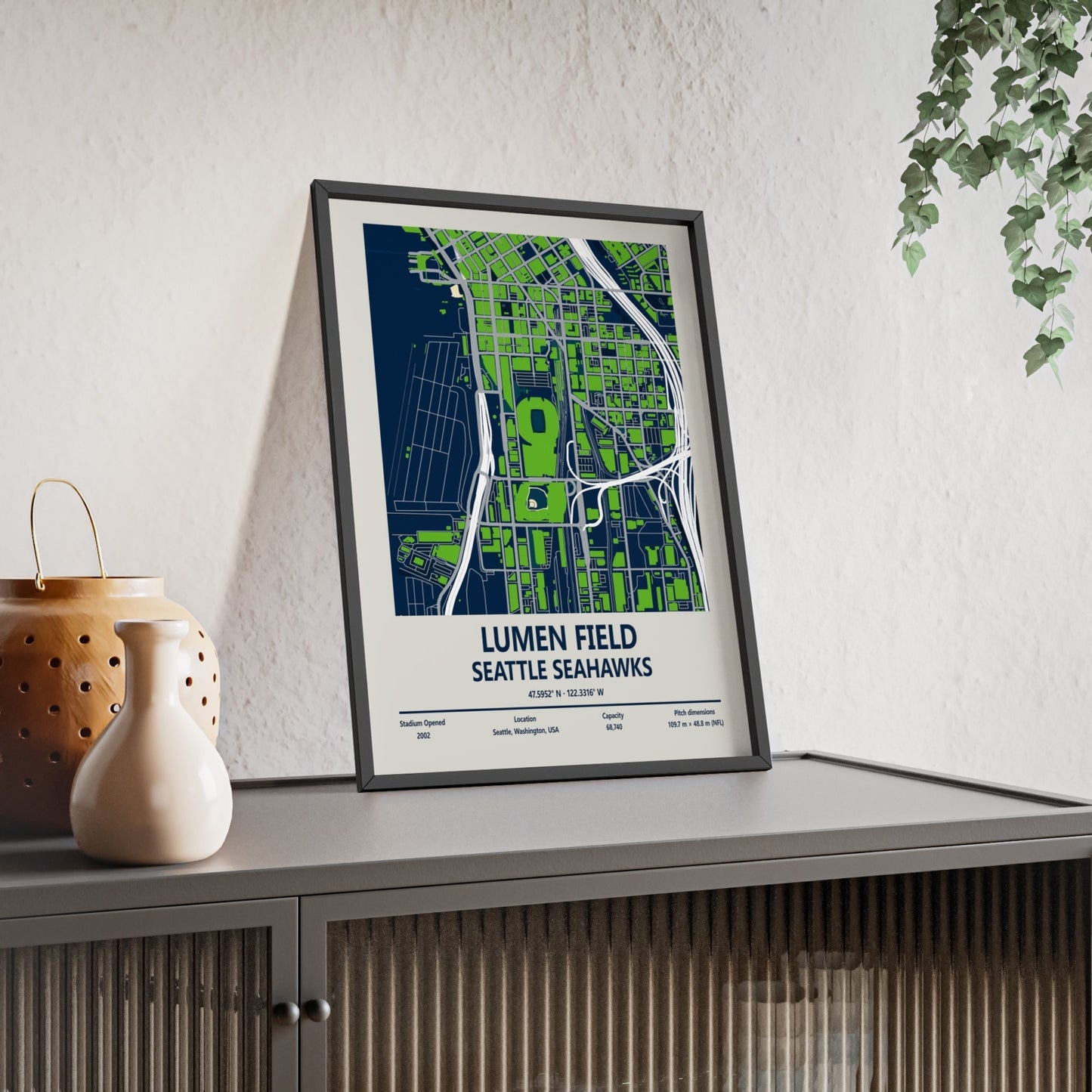 Framed Lumen Field Seattle Seahawks Stadium map print