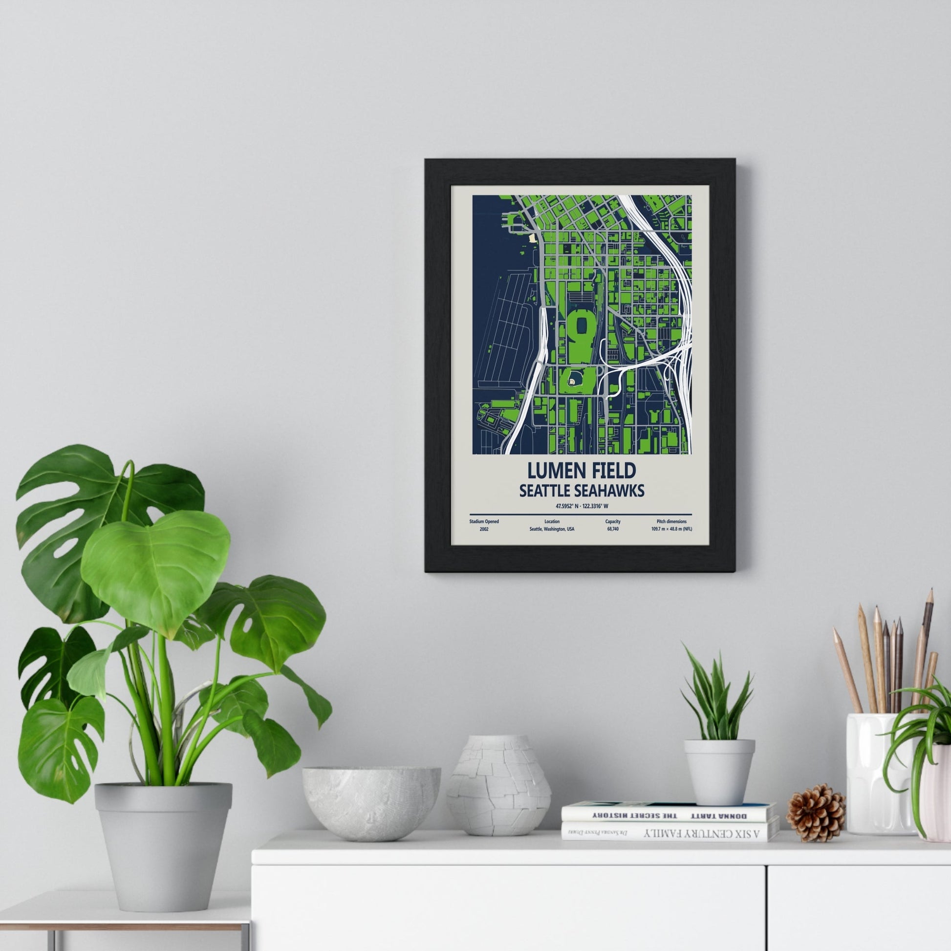 Framed Lumen Field Seattle Seahawks Stadium map print
