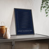 Lunar Calendar 2027 print framed and leaning on a sideboard