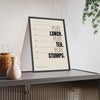 Lunch Tea Stumps Cricket print framed and leaning on a sideboard