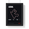Lusail Circuit print framed in a black frame, ready to hang