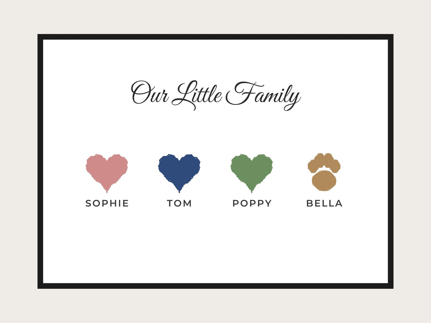 Personalised Family Balloon Print | Custom Heart & Paw Names Wall Art | Family Gift